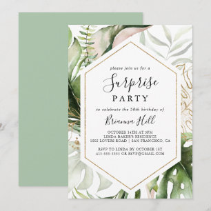 Invitation Géométrique Gold Tropical Green Party Surprise