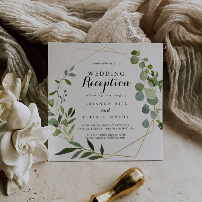 Invitation Géométrique Gold Tropical Green Wedding Réception (Créateur téléchargé)