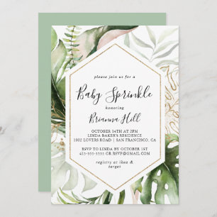 Invitation Géométrique Gold Tropical Greenery Bébé