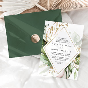 Invitation Géométrique Gold Tropical Greenery Diamond Mariage