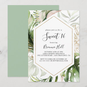 Invitation Géométrique Gold Tropical Sweet 16 fête d'annivers