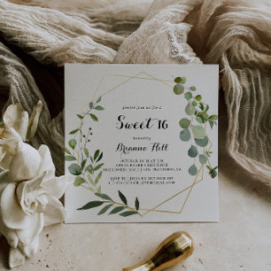 Invitation Géométrique Gold Tropical Sweet 16 fête d'annivers