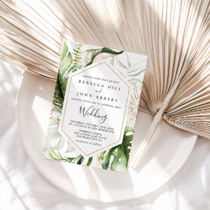 Invitation Géométrique Gold Tropical Vert Mariage avant et ar