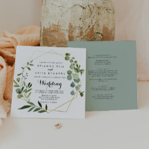 Invitation Géométrique Gold Tropical Vert Mariage avant et ar