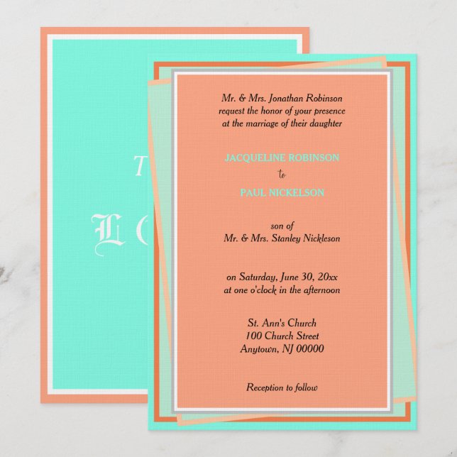 Invitation Géométrique Melon Turquoise (Devant / Derrière)