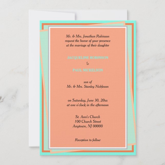 Invitation Géométrique Melon Turquoise (Devant)
