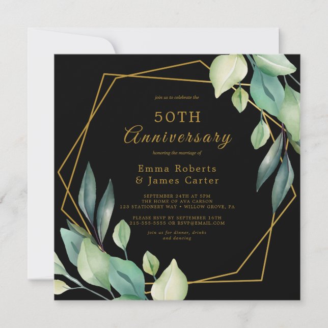 Invitation Géométrique Or 50e Anniversaire (Devant)