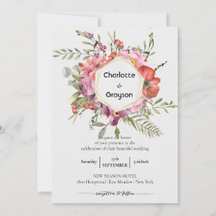 Invitation Géométrique Or   Mariage de bouquet floral violet