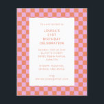 Invitation géométrique Pink Orange Checkerboard<br><div class="desc">Budget mignon Fun Tableau de bord moderne Géométrique 21ème anniversaire Invitation de fête en rose et orange</div>