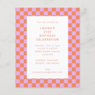 Invitation géométrique Pink Orange Checkerboard