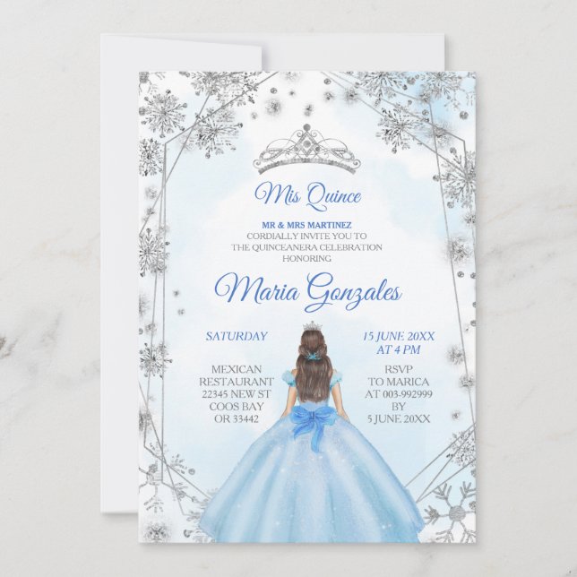 Invitation Géométrique Silver Bleu Mexicain Doux 15e annivers (Devant)