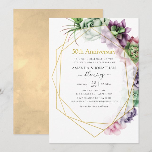 Invitation Géométrique succulent 50e anniversaire de mariage (Devant / Derrière)