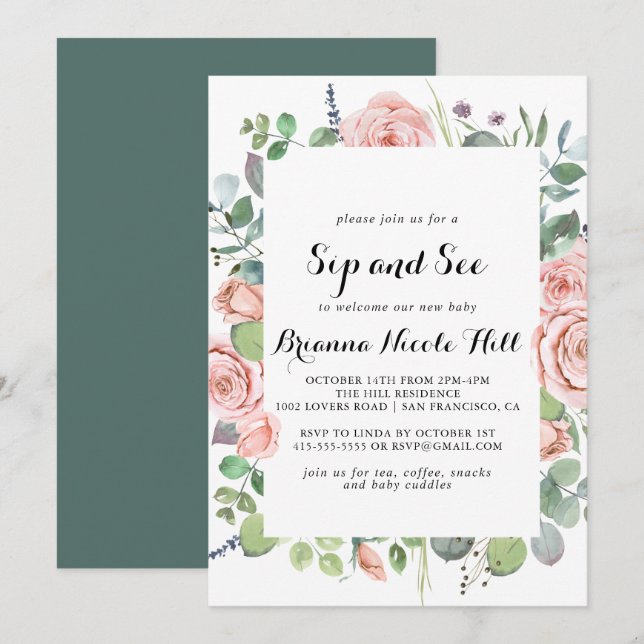 Invitation Géométrique Summer Breeze Floral Sip et voir (Devant / Derrière)