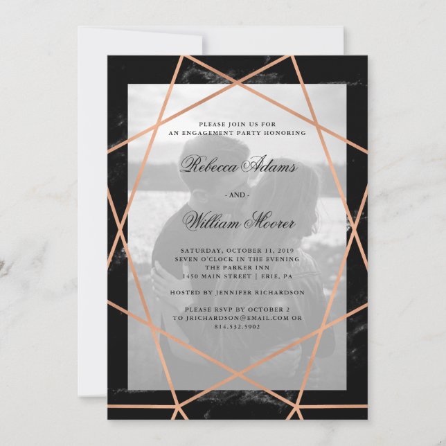 Invitation Géométrique sur le marbre noir| Photo Engagement P (Devant)