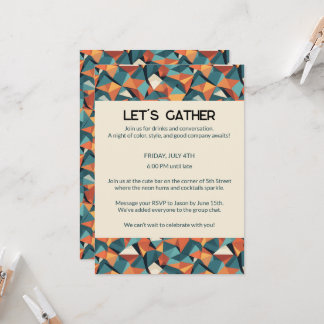 Invitation Géométrique Teal & Orange de milieu de siècle | Su