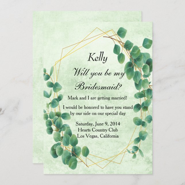 Invitation Géométrique Verdure Eucalyptus Feuille Bridesmaid (Devant / Derrière)