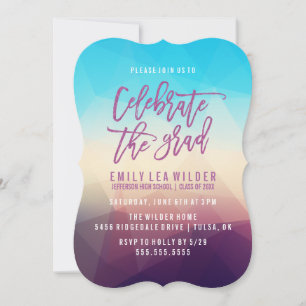 Invitation Géométrique violette   Fête de l'obtention du dipl
