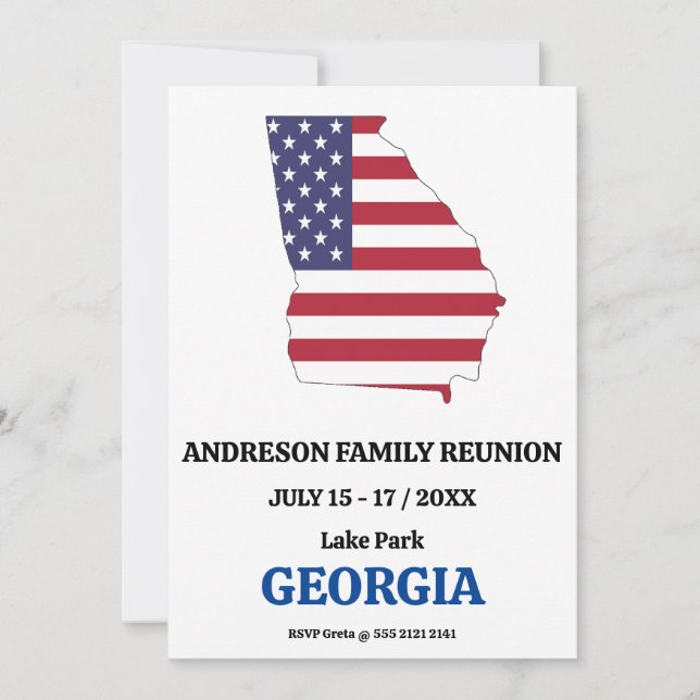 Invitation Georgia Family Reunion 🇺 🇸 USA State Map Indicat (Devant)
