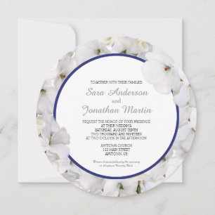 Invitation Géranium blanc et Mariage bleu Accent rond