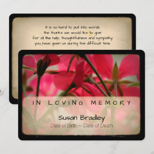 Invitation Géranium Vintage Sympathie de mémoire Merci 6