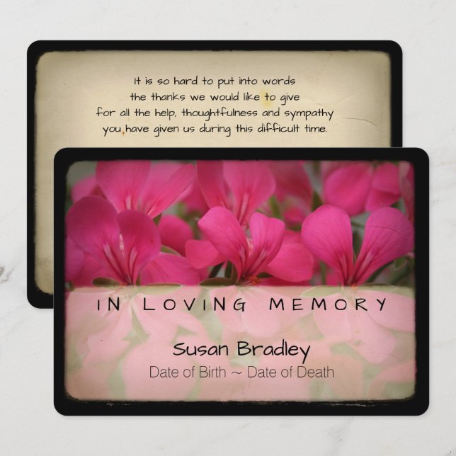 Invitation Géranium Vintage Sympathie Merci 5 (Devant / Derrière)