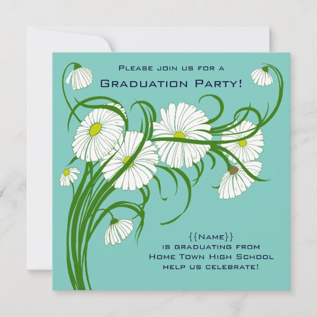 Invitation Gerber Daisy Flowers avec Turquoise Graduation Par (Devant)