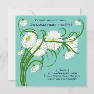 Invitation Gerber Daisy Flowers avec Turquoise Graduation Par
