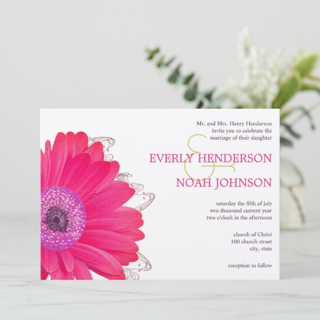 Invitation Gerber Daisy Mariage rose Floral (Debout devant)