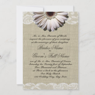 Invitation Gerbera Daisy et Lace Country Burlap Mariage