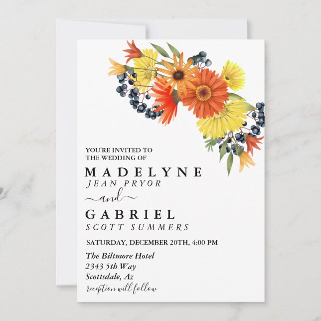 Invitation Gerbera Daisy Mariage Bouquet Floral (Devant)