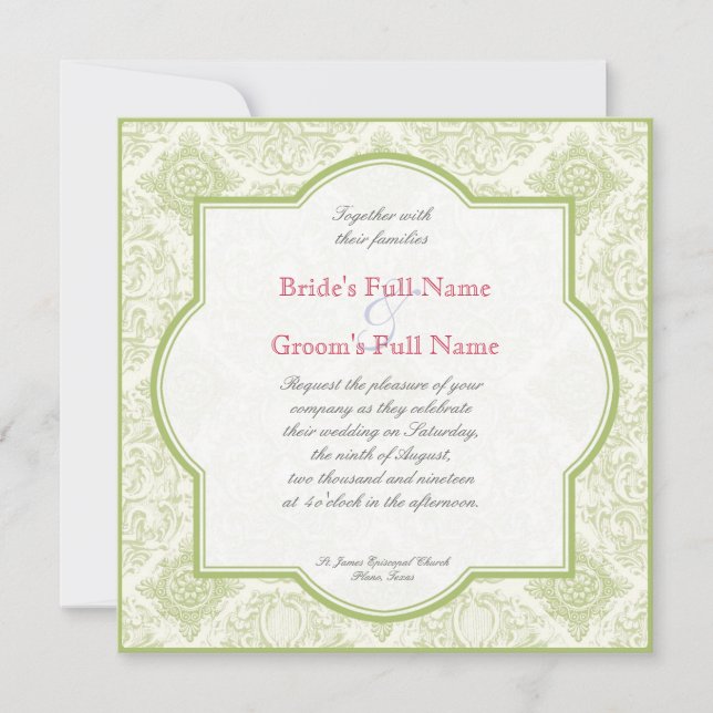 Invitation Gerbera Daisy Pink Green Quatrefoil Mariage Invite (Devant)