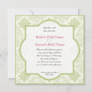 Invitation Gerbera Daisy Pink Green Quatrefoil Mariage Invite