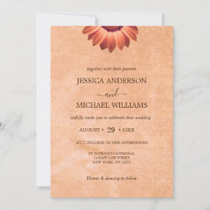 Invitation Gerbera Flower sur Mariage de pêche Abstrait