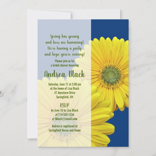 Invitation Gerbera Jaune Daisy Marine Nuptiale Douche Invitat (Devant)