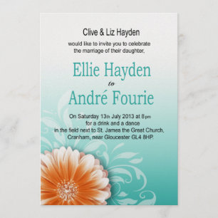 Invitation Gerbera Marguerite Orange Aqua Soirée Uniquement