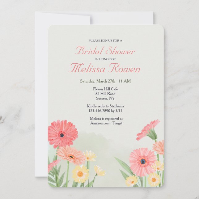 Invitation Gerbera Marguerites Couleurs Vives  (Devant)