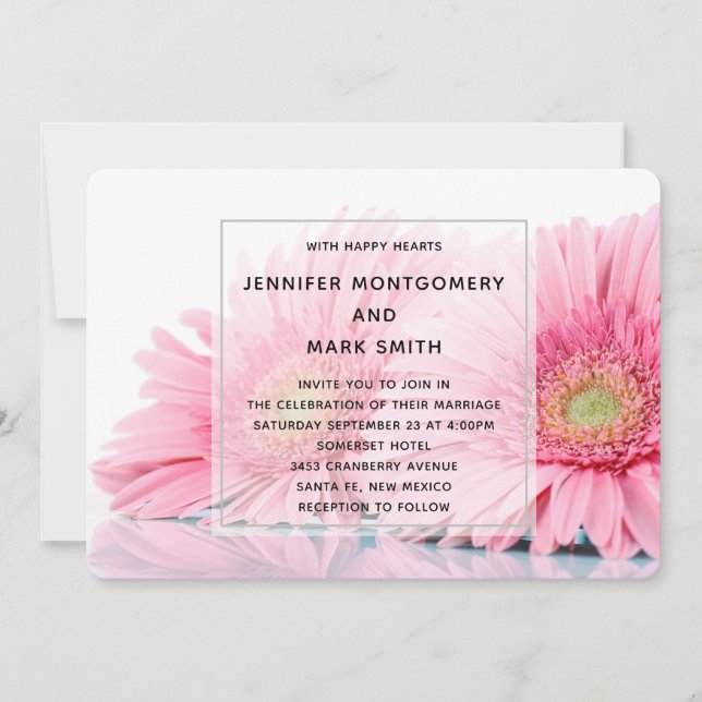 Invitation Gerbera Rose Daisies Élégant Mariage photo (Devant)