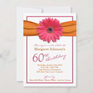 Invitation Gerbera rose Daisy Orange Ribbon 60e anniversaire