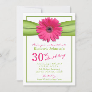 Invitation Gerbera rose Daisy Ribbon vert 30e anniversaire