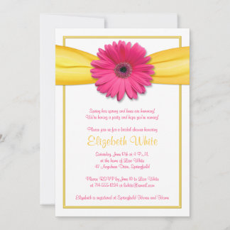 Invitation Gerbera rose Fête des mariées de ruban jaune
