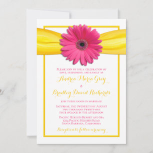 Invitation Gerbera rose Fleur Fleur Jaune Mariage de ruban