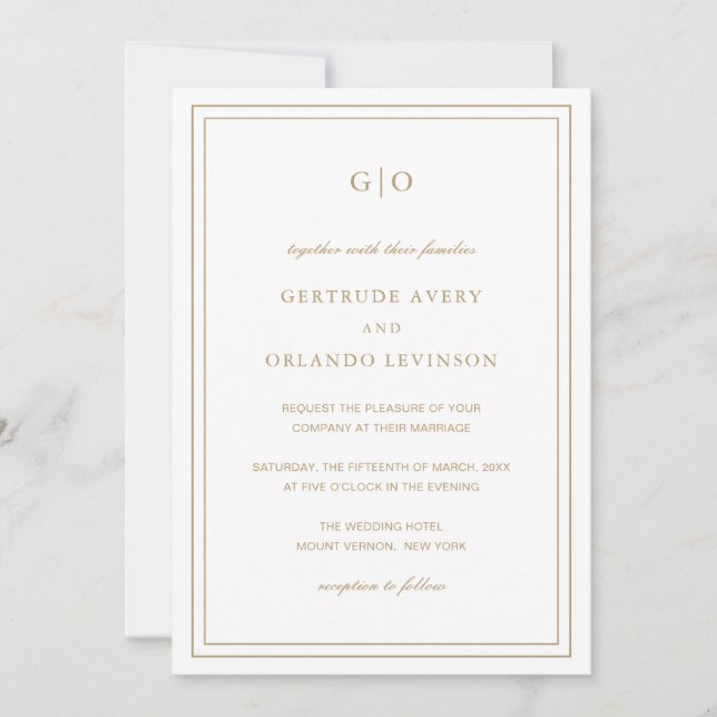 Invitation Gertrude Gold Classic Mariage élégant (Devant)