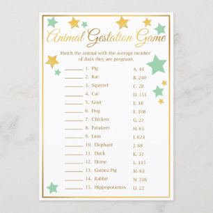 Invitation Gestation d'animaux de Baby shower Gold Mint Star