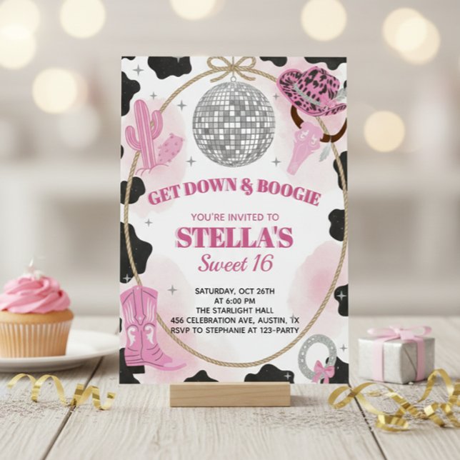 Invitation Get Down & Boogie Disco Cowgirl Sweet 16 Birthday (Créateur téléchargé)