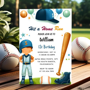 Invitation Get Men Ball Wood Jeu Équipe Baseball 1er Annivers