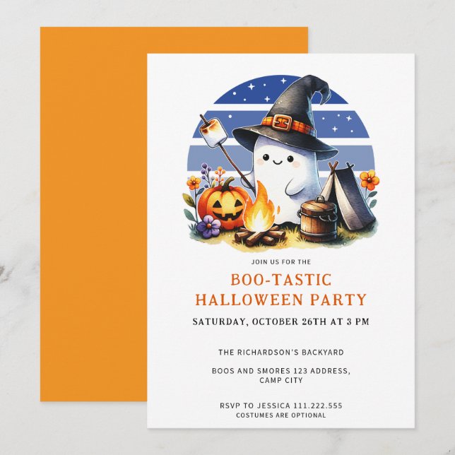 Invitation Ghost Boo-Tastic Camping Halloween Party (Devant / Derrière)