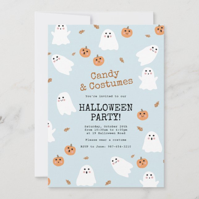 Invitation Ghost & Citrouille Blue Halloween Party (Devant)