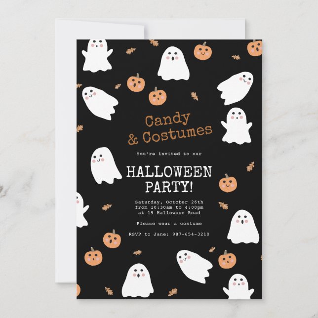 Invitation Ghost et Citrouille Black Halloween Party (Devant)