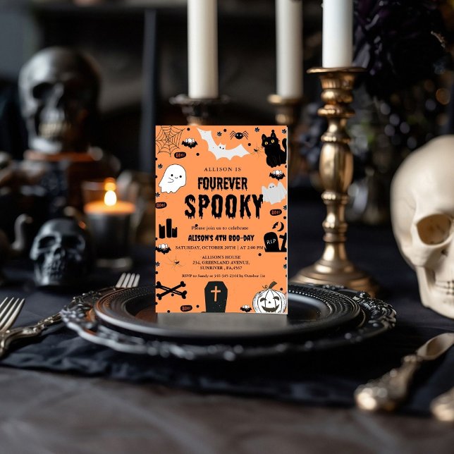 Invitation Ghost Fourever Éffrayant Halloween 4e anniversaire (Créateur téléchargé)