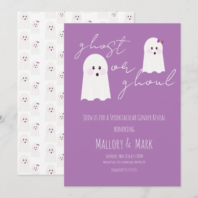 Invitation Ghost Ghoul Halloween Parti Genre Révélation Viole (Devant / Derrière)